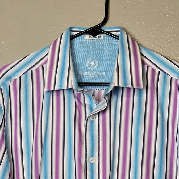 Bugatchi Shirt Mens Large Button Up Shaped Fit Long Sleeve Plaid Flip Cuff Sz L - Picture 2 of 11